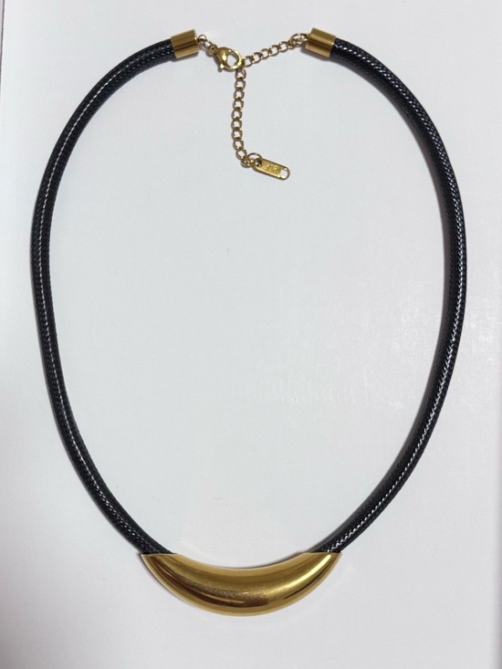 Jewelry - 18K Gold-Plated Black leather Cord Pendant Necklace with Adjustable Chain